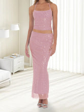 Sequin Crop Top And Low Rise Long Bodycon Skirt Set